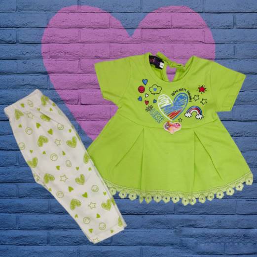 BABY HEART PRINTED FROCK AND TROUSER – 2303-1932