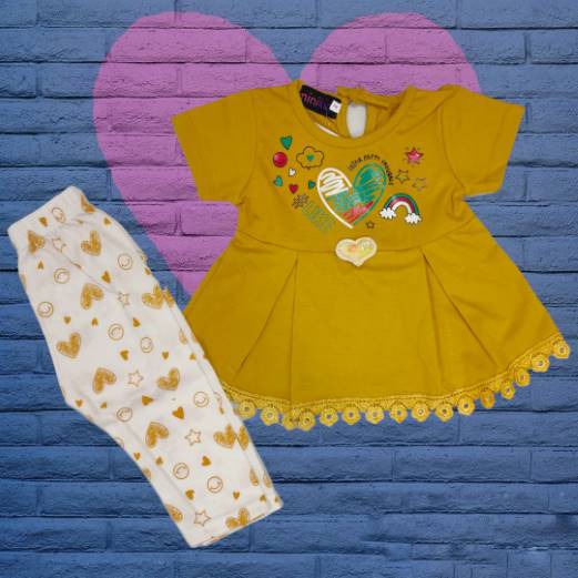 BABY HEART PRINTED FROCK AND TROUSER – 2303-1932