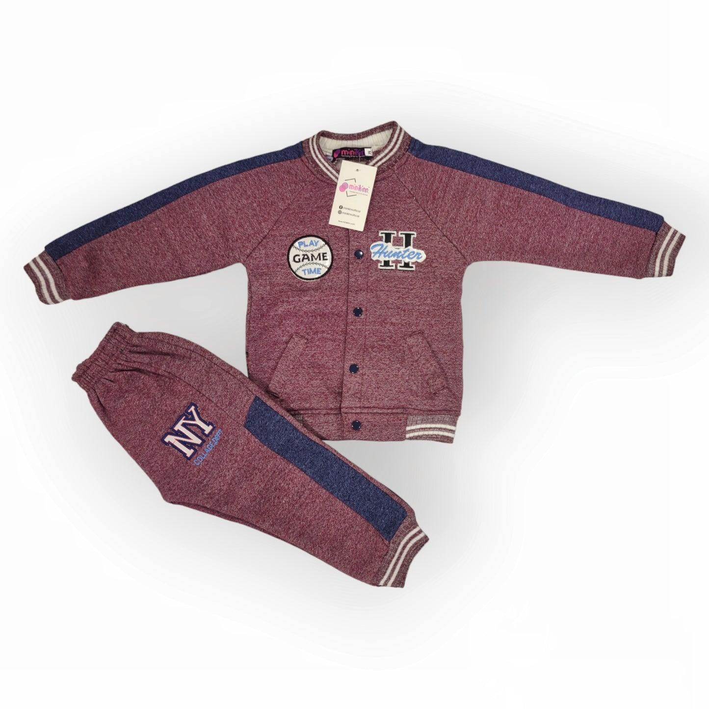 Boys Baseball Collar Fleece Bomber with Trousers For Winters