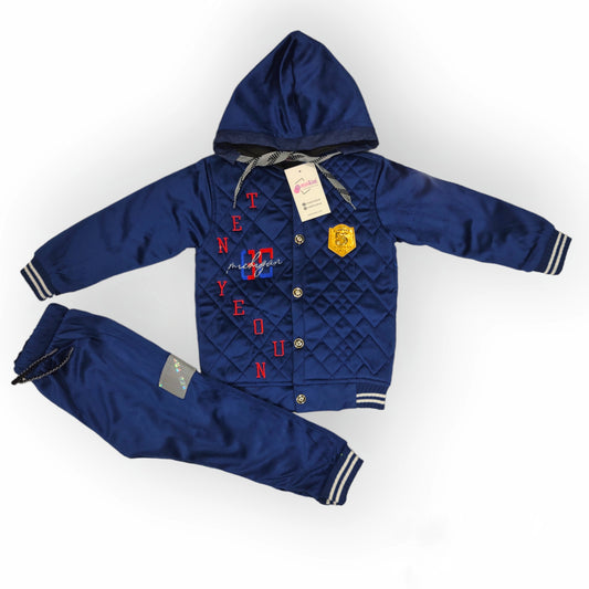 Boys Imported Quilted Velour Fleece Hoodie with Trousers For Winters