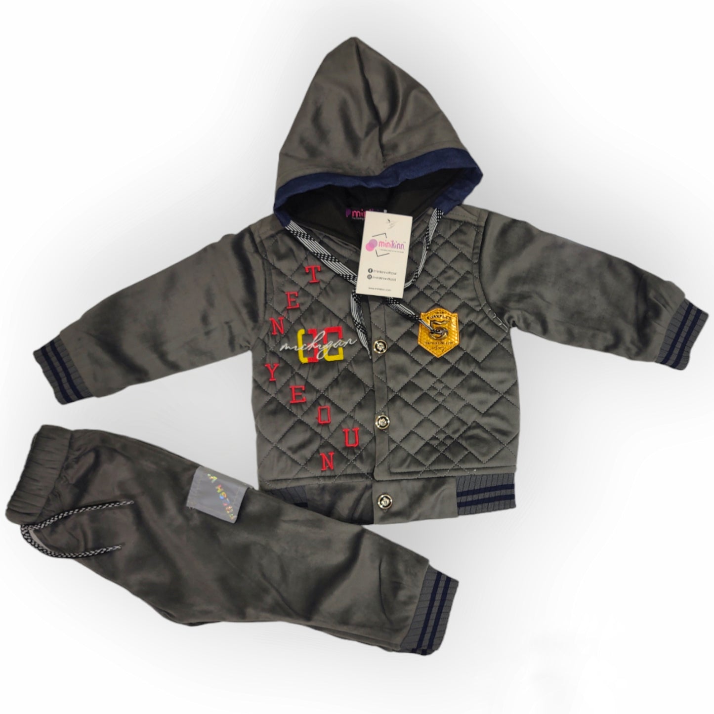Boys Imported Quilted Velour Fleece Hoodie with Trousers For Winters