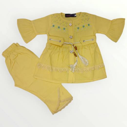 EMBROIDERED DRESS WITH ROPE BELT BABY FROCK AND TROUSER – 2305-1949