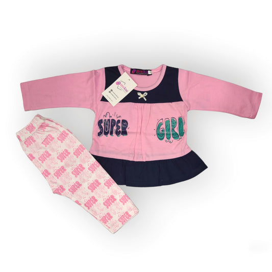 Girls Fine Jersey T-Shirt with Trousers - 2 Piece Set (Gfl-V5-1809)
