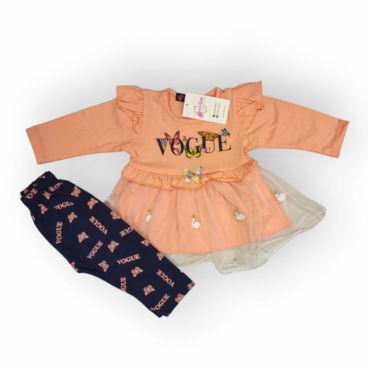 Girls Imported Net / Fine Jersey Frock with Trousers - 2 Piece Set (Gfl-V5.1-2005)