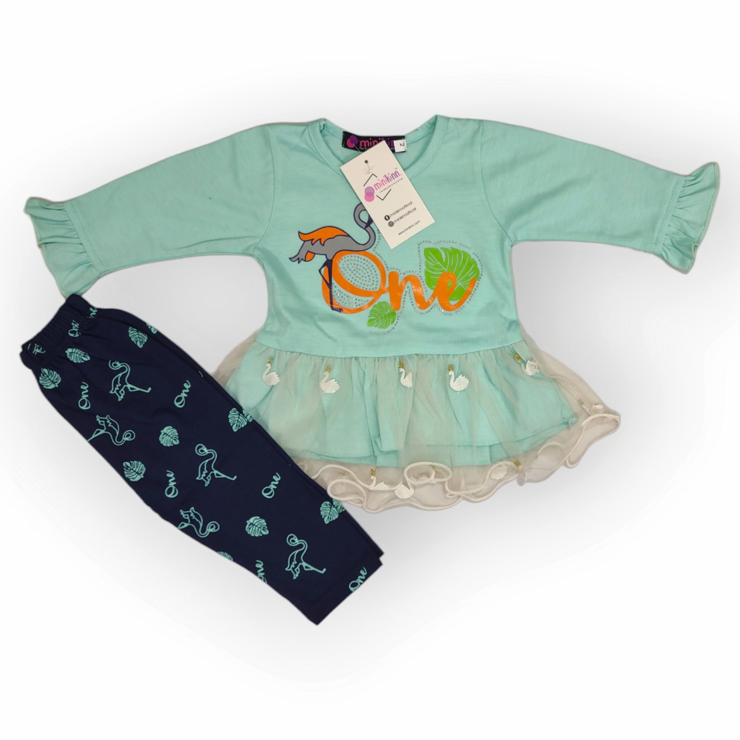Girls Imported Net / Fine Jersey Frock with Trousers - 2 Piece Set (Gfl-V5.1-2014)