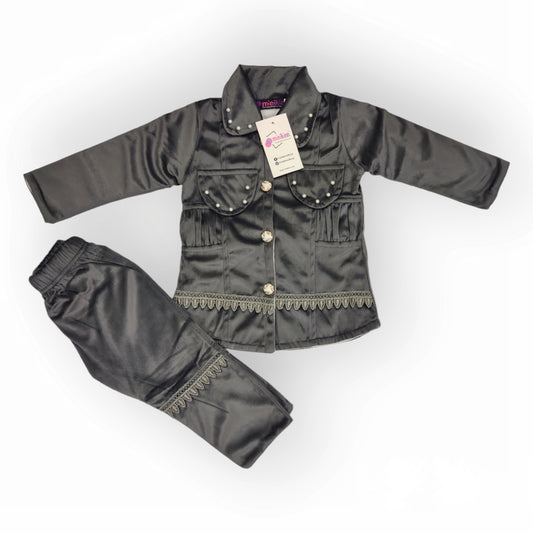 Girls Imported Velour Fleece Jacket with Trouser Complete Suit - 2 Piece Set (Gvl-V5-2025)