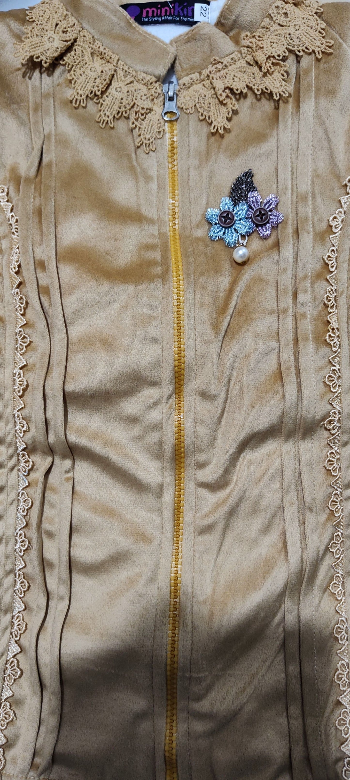 Girls Embroidered Imported Velour Fleece Jacket with Imported Furr Denim Fleece Pants - 2 Piece Set (Gvl-V5-2036)
