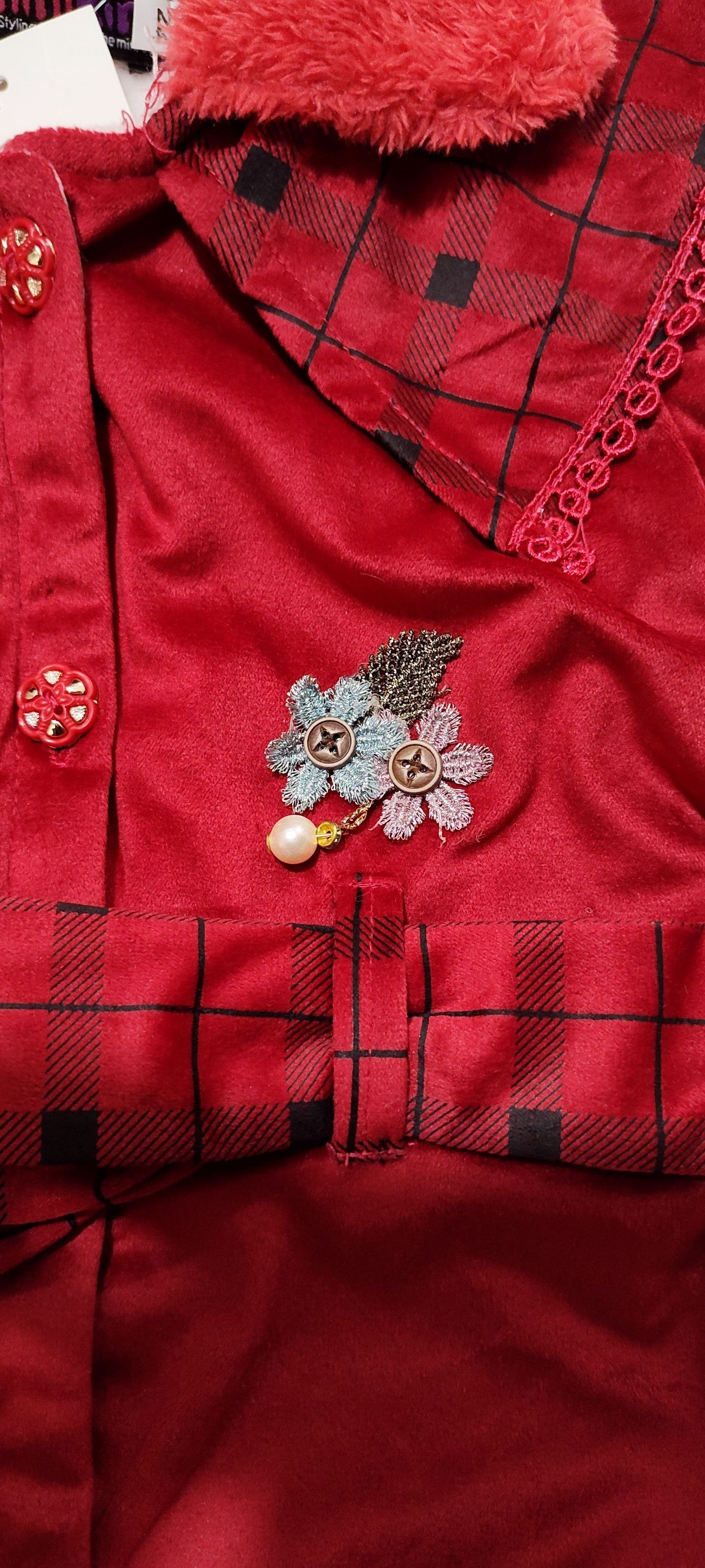 Girls Imported Embroidered Velour Fleece Coat with Imported Furr Denim Fleece Pants - 2 Piece Set (Gvl-V5-2040)