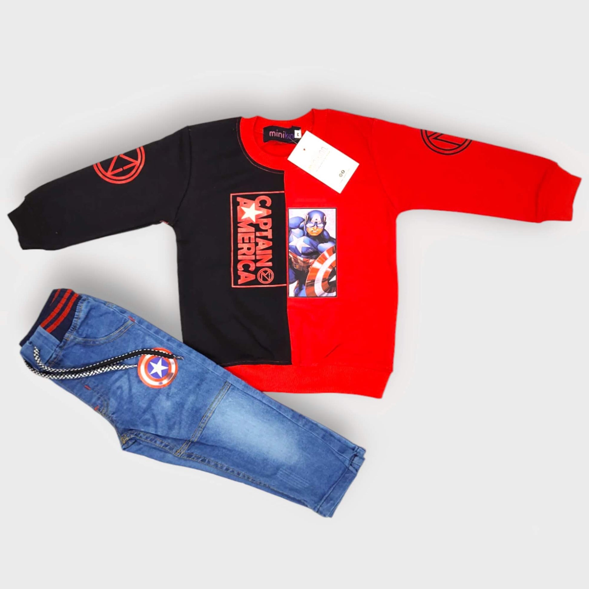 Boys Captain America Printed Red Hoodie and bottom