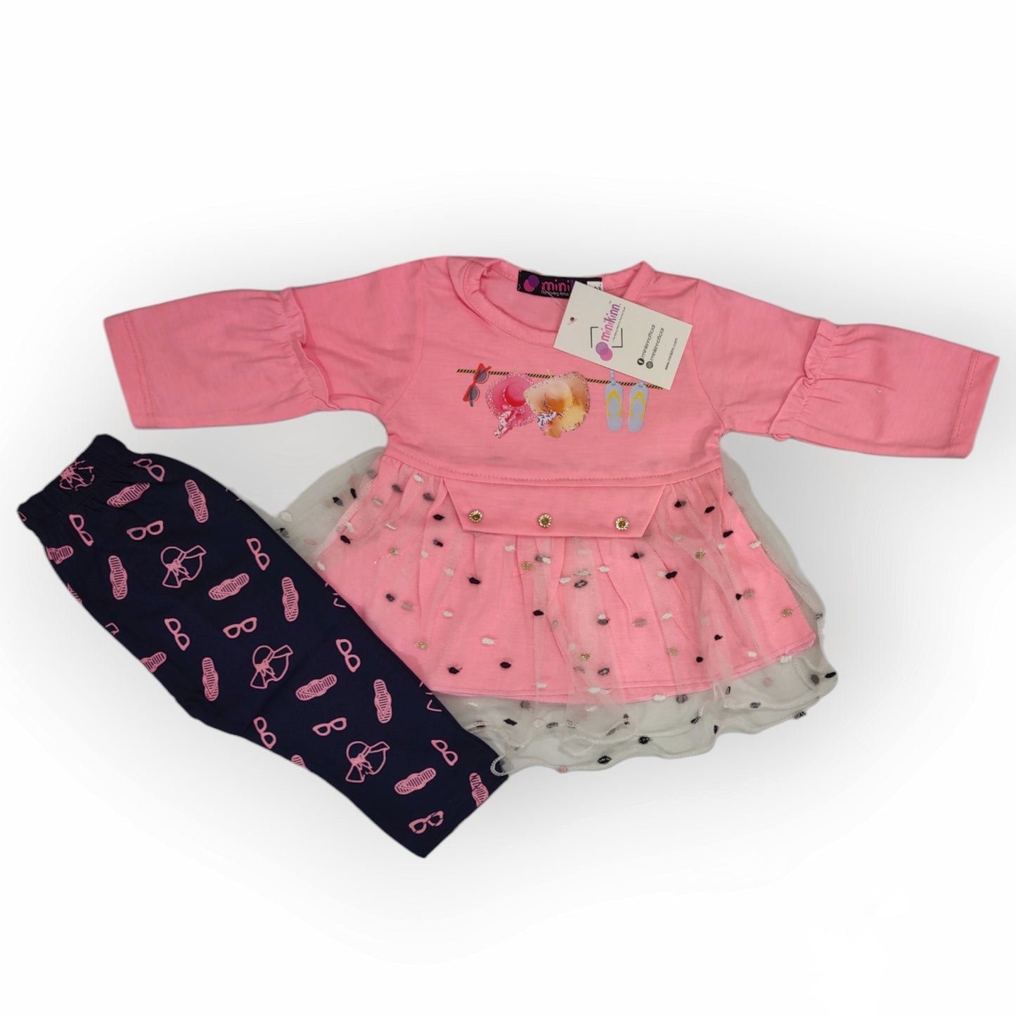 Girls Imported Net / Fine Jersey Frock with Trousers - 2 Piece Set (Gfl-V5.1-2004)