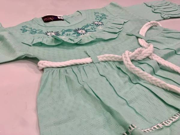 BUTTERFLY EMBROIDERED WITH ROPE BELT BABY FROCK AND TROUSER – 2305-1948