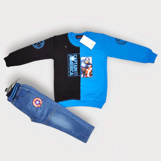 Boys Captain America Printed Royal Blue Hoodie and bottom